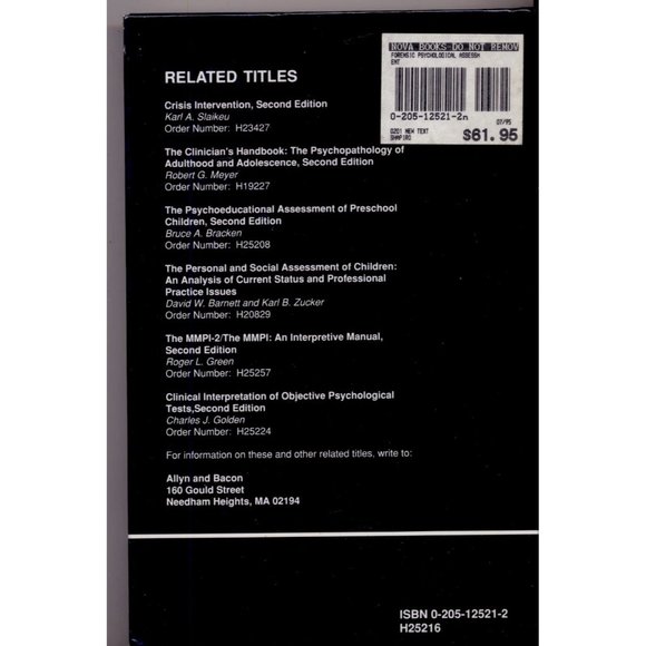FORENSIC PSYCHOLOGICAL ASSESSMENT An Integrative Approach, Hardcover ©1991 - Picture 2 of 4